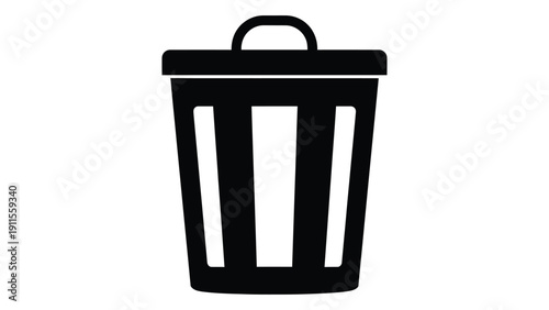 A simple black and white icon of a trash can with a handle on top Vector
