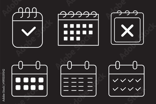 Calendar icon set. calendar planner icons for app, website, ui. reminder organizer event signs. business plan schedule. vector symbol on transparent background.
