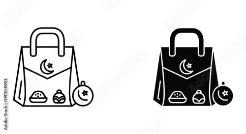 Ramadan Handbag and Pocket Watch Icons in Black and White