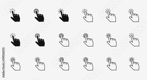 Hand click icon set showing finger tap gesture in different styles.