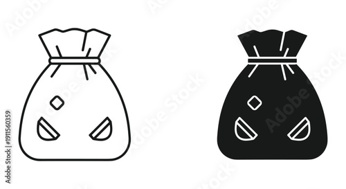 Money bag icons set isolated black and white vector finance savings investment banking cash wealth symbols