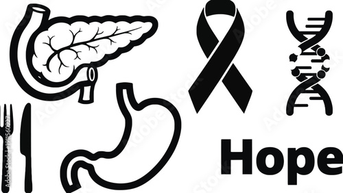 Pancreas icon illustration with hope symbol and digestive system