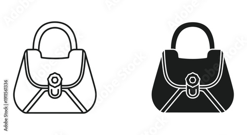 Handbag purse vector illustration isolated black and white minimalist fashion accessory design template