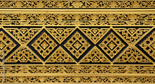 Elaborate Wood Carving with Floral and Geometric Patterns
