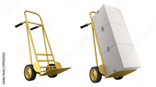 Foto Set of Airport luggage cart or baggage trolley side with cardboard boxes or cart