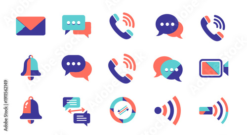 Collection of communication icons and symbols.