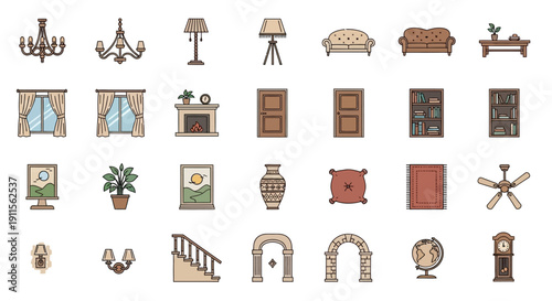 Collection of home furniture icons.