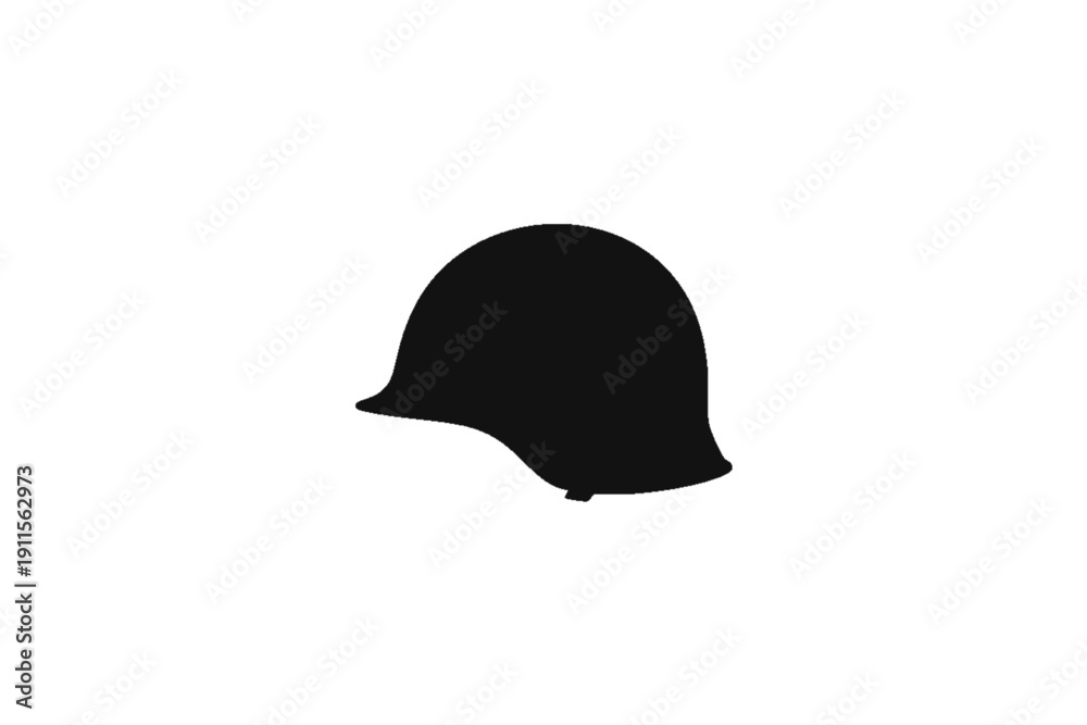 Fototapeta premium Military Helmet Silhouette: A minimalist monochrome depiction of a classic military helmet, representing protection and service.