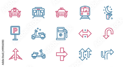 Collection of transportation icons and signs.