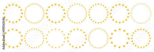 Golden star patterns in circular designs on white background