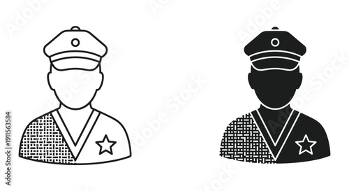 Simple Line Art Police Officer Icons in Black and White