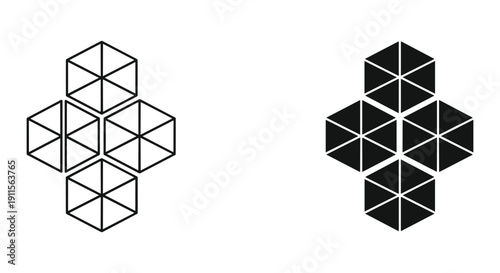 3D geometric diamond shapes abstract design minimalist black and white wireframe vector illustration