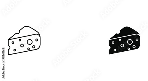 Black and White Cheese Illustration with Holes on White Background