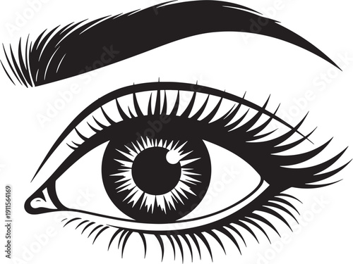 Closeup illustration of a human eye with eyebrow and eyelashes