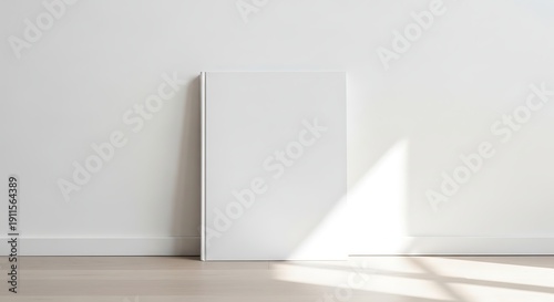 Wallpaper Mural Blank Canvas Standing Against a White Wall with Sunlight Shadow. Torontodigital.ca