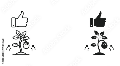 Hand drawn thumbs up approval growing from plant seedling success growth concept vector illustration
