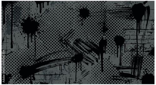 Monochrome Grey Grunge Background with Brick Wall Texture