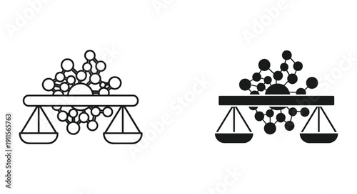 Balance scale with spheres and cubes comparison illustration minimalist black white vector art