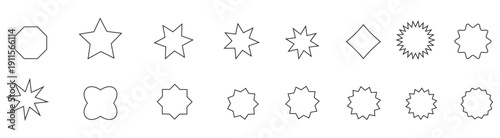 Set of black starburst. Price sticker, sale sticker, price tag, quality mark, retro stars, sale more. Wavy edge promo black badges. Star burst shape tags for price. Vector Illustration.