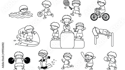 Kids engaging in various sports activities illustration