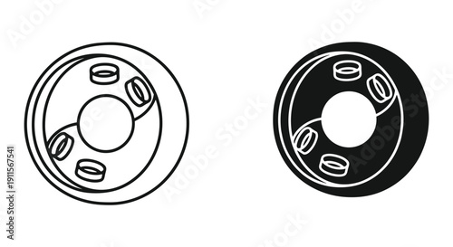 Black and White Mechanical Component Illustration with Circular Design