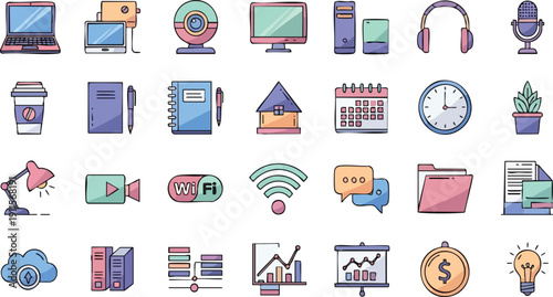 Collection of Various Office and Business Icons.