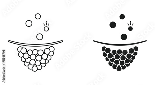 Evaporation Process Illustrated with Black and White Diagrams Showing Liquid to Gas Transition