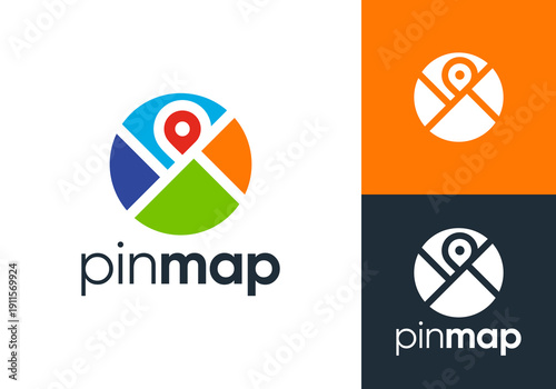 abstract pin point logo. creative map navigation vector design concept