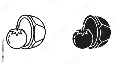 Tomato and Bell Pepper Duo Illustration in Black and White