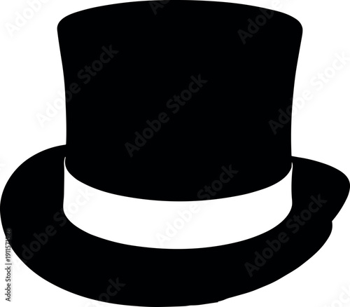 Top Hat with White Ribbon Band, Vector Silhouette Black and White Cricut Design