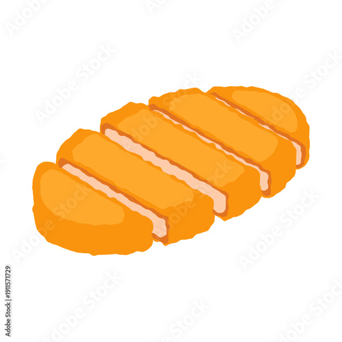 Isometric tonkatsu sliced pork cutlet - flat vector illustration, Japanese food icon