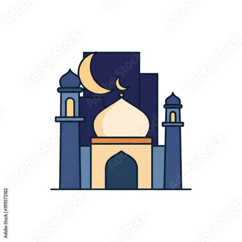 Mosque illustration with crescent moon and domes at night, 41.svg vector graphic