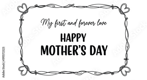Vector Happy Mother's Day greeting card with heart and barbed wire frame isolated on transparent background