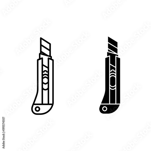 A black and white image of two utility knives Vector