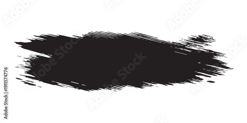 Dynamic black grunge brush stroke texture on white background.