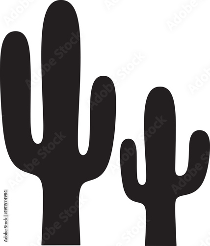 Two cacti silhouettes on white background for design elements