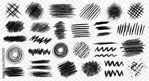 Various black hand drawn brush strokes and scribbles on a subtle grey checkered background viewed from directly above Whisk_8185e908e680bfc89a94c3cb3976d9a6dr.eps
