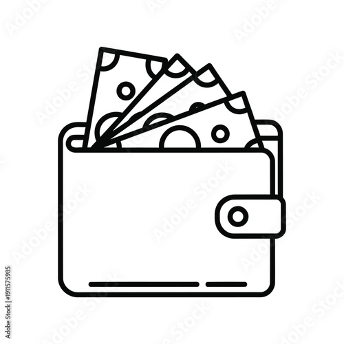 Minimal Wallet with Cash Line Icon – Finance, Payment and Budget Vector Symbol for Banking, Business and Mobile App Design