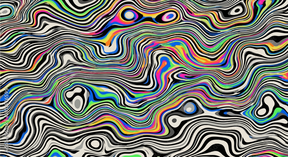 Fototapeta premium Vibrant swirling patterns and abstract shapes in a dynamic illustration viewed from above with intricate details