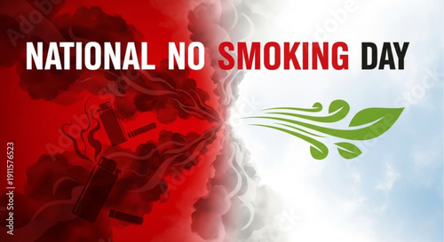 National no smoking day awareness campaign with smoke and green leaf symbol