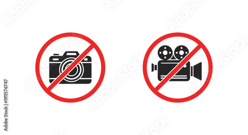 Prohibited photography and videography signs indicating no picture taking or recording allowed in certain areas or events clearly