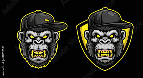Angry Gorilla Head Mascot Logo with Snapback Cap Vector Illustration