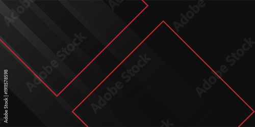 Abstract Black Geometric Background with Red Neon Line Accents, eps10