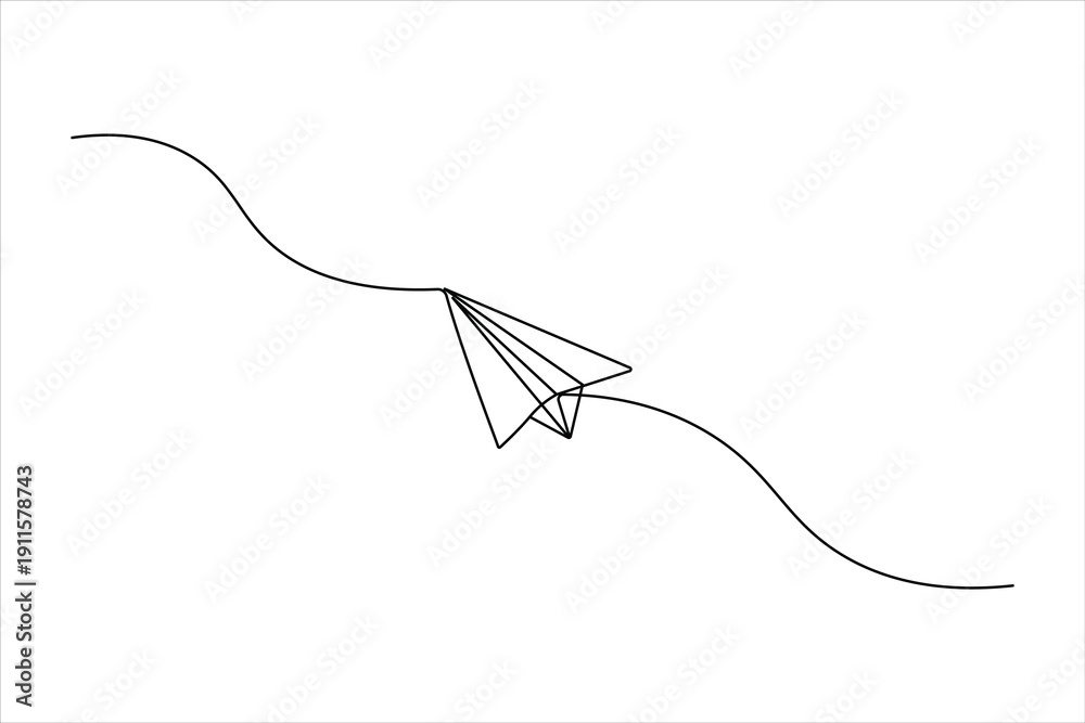 Obraz premium Minimalist origami-style paper plane drawn with a single continuous line, featuring added fold details for a sophisticated linear look.