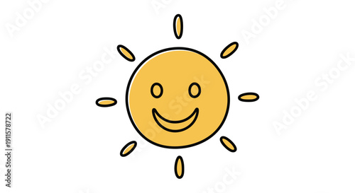 Smiling Sun Cartoon Character Face.