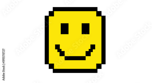 Smiling Yellow Pixel Face Emoticon Icon.