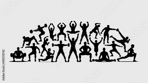 Workout Silhouette: A compilation of dynamic silhouette figures embodies the essence of an active lifestyle, promoting fitness and well-being. This visual resource celebrates strength and movement.