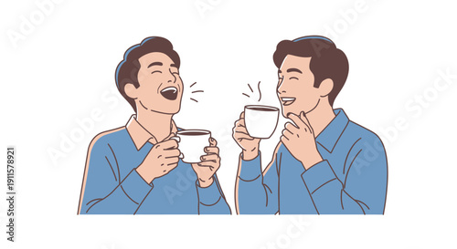 Two men drinking coffee together.
