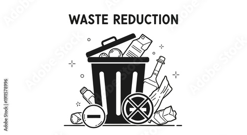 Waste Reduction Illustration with Trash Can.