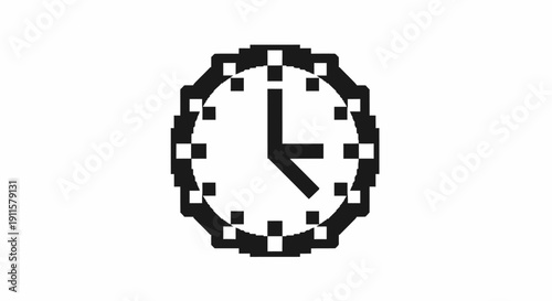 Pixelated clock face showing approximate time.